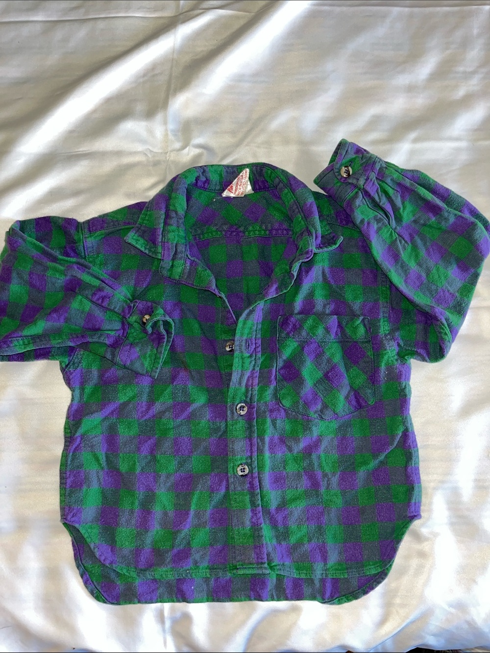 Hanna Anderson Kids Green & Purple Plaid Flannel Button-Up Shirt 110 cm